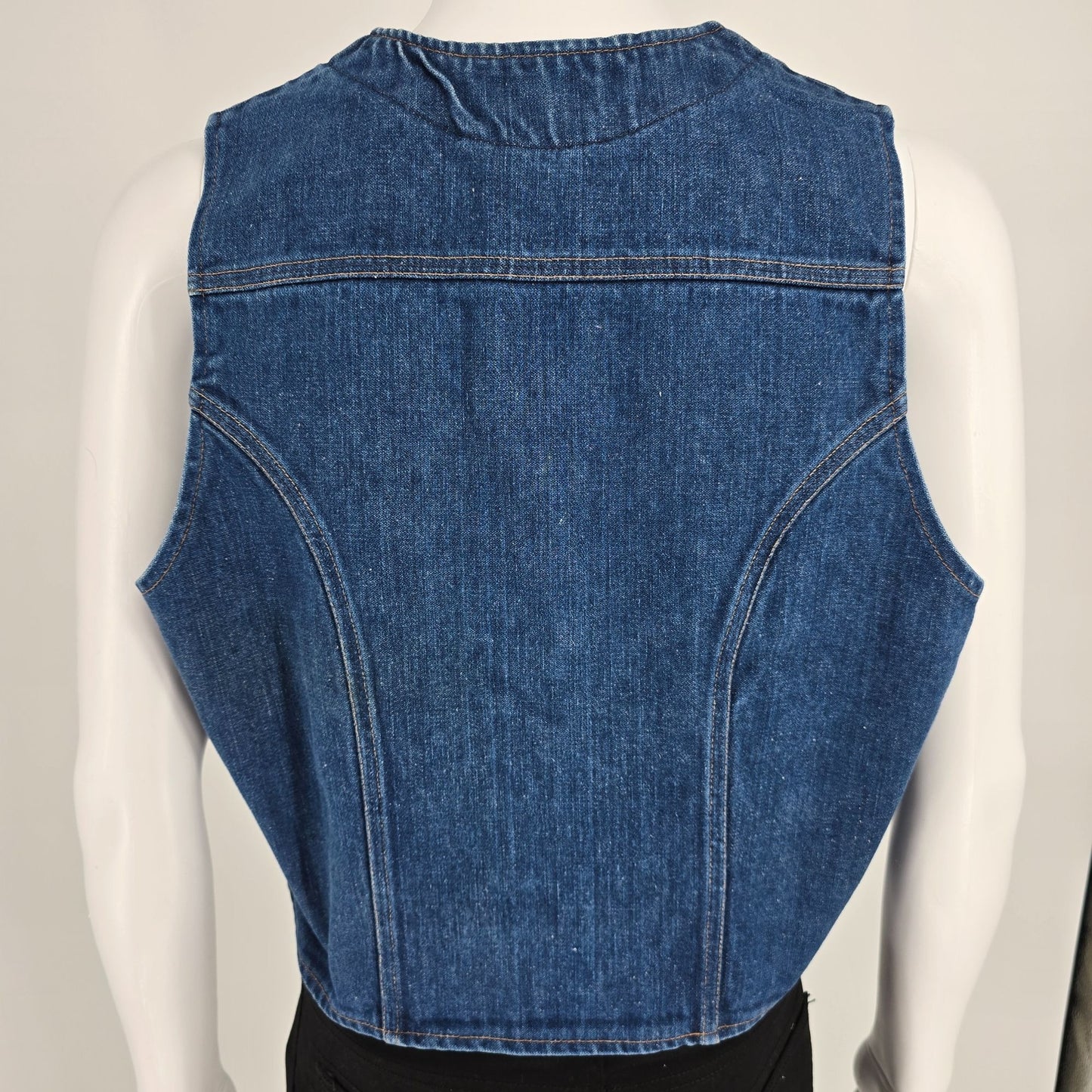 Vintage 1970s Maverick Automaticks Men's Western Blue Jean V-Neck Denim Vest (L)