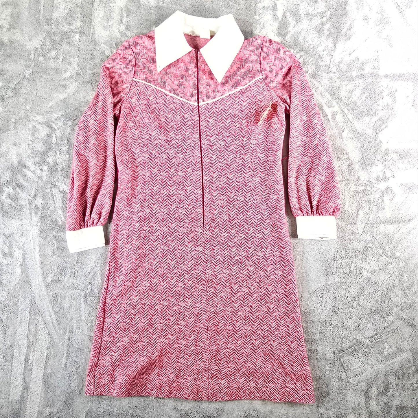 Vintage 1970s Diane Young Sportswear Red Herringbone Knit Shift Dress (M)