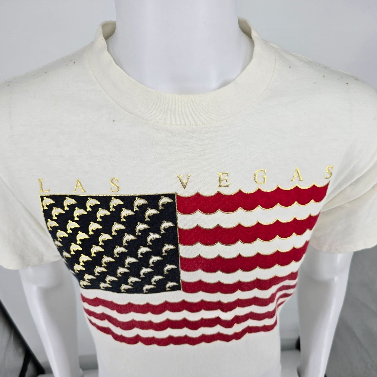 Vintage 1990s Oneita Power-T WT Las Vegas Dolphin Flag Graphic T-Shirt (M)