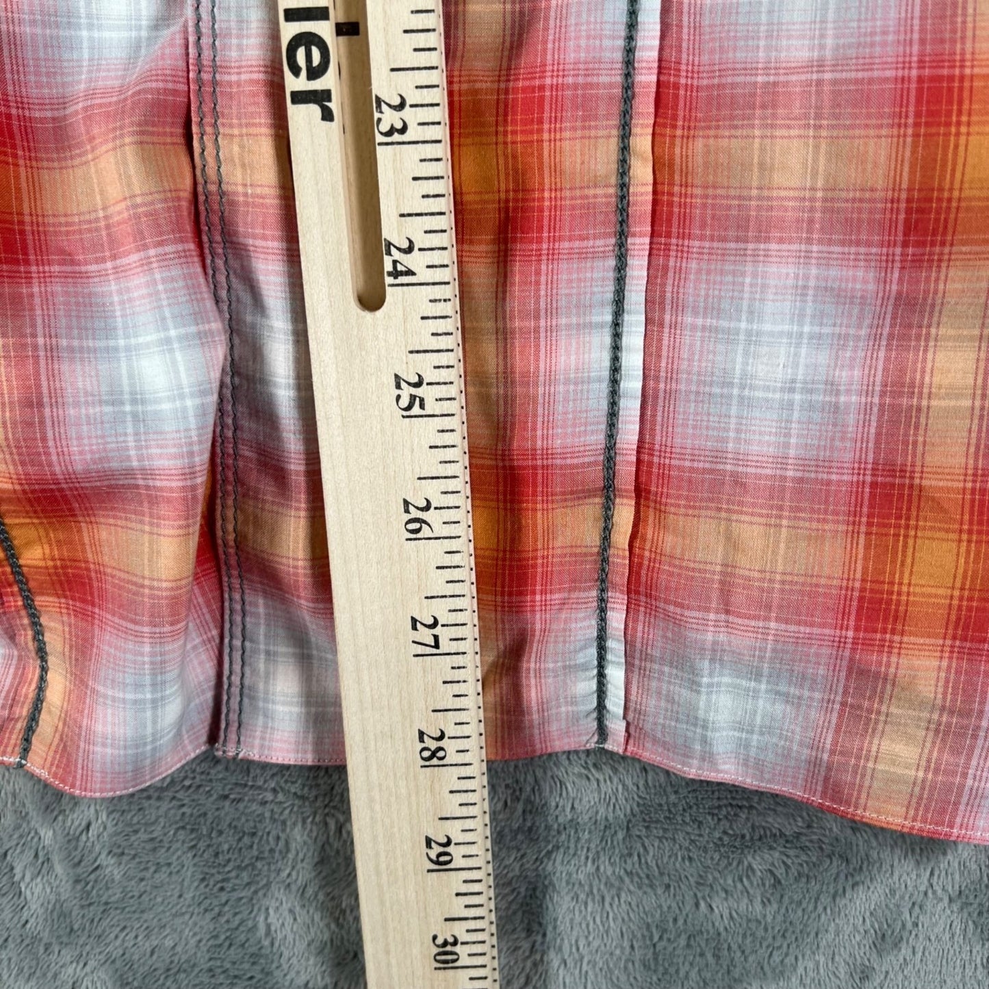 Lanvin Men's Orange/Red/White Plaid Long Sleeve Button-Up Shirt (Size 37/14.5)