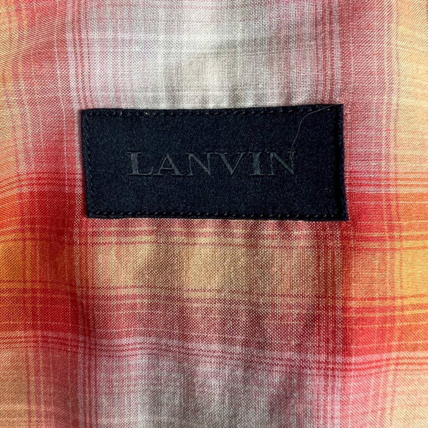 Lanvin Men's Orange/Red/White Plaid Long Sleeve Button-Up Shirt (Size 37/14.5)