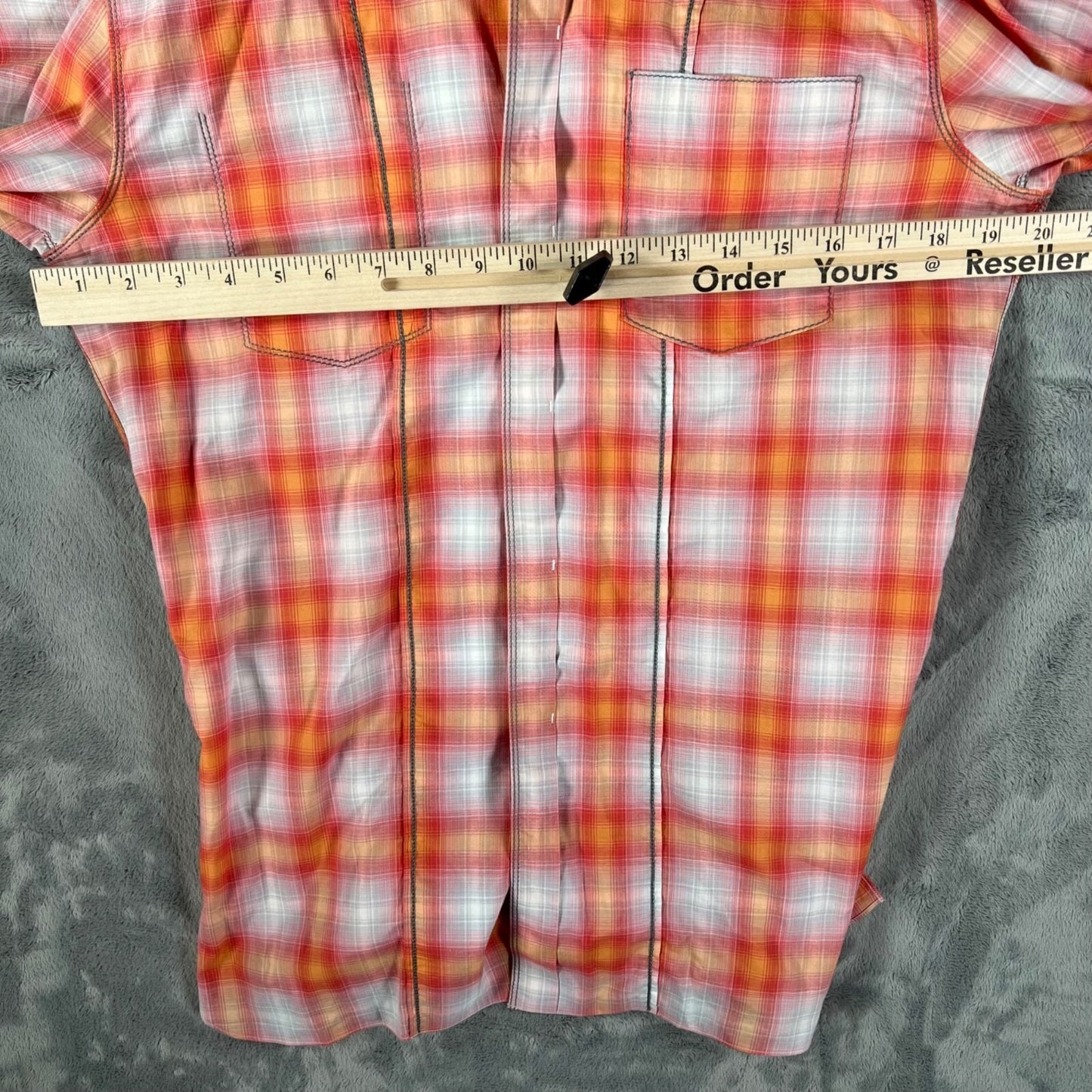 Lanvin Men's Orange/Red/White Plaid Long Sleeve Button-Up Shirt (Size 37/14.5)