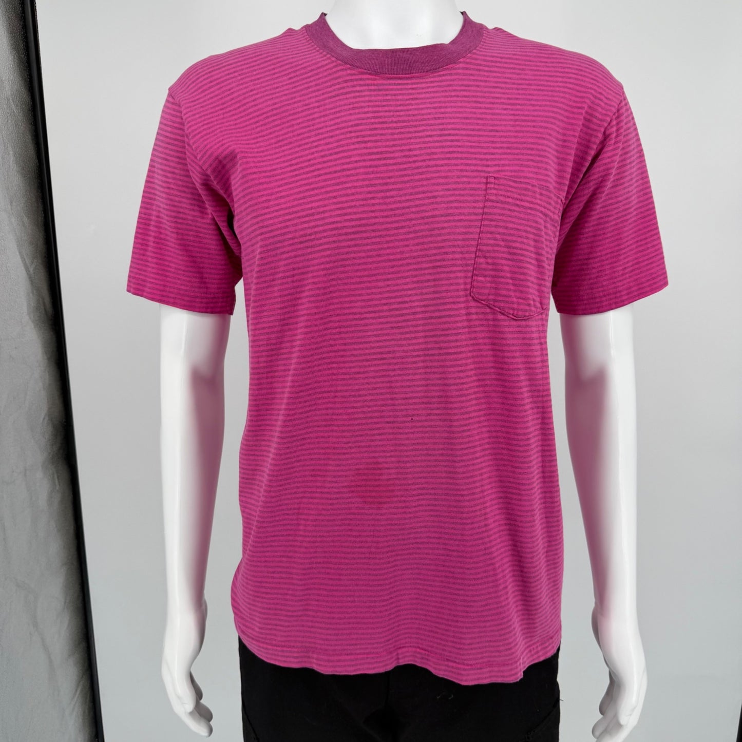 Vintage 1990s Towncraft "Oversized Polo" Pink Striped Pocket T-Shirt (M)