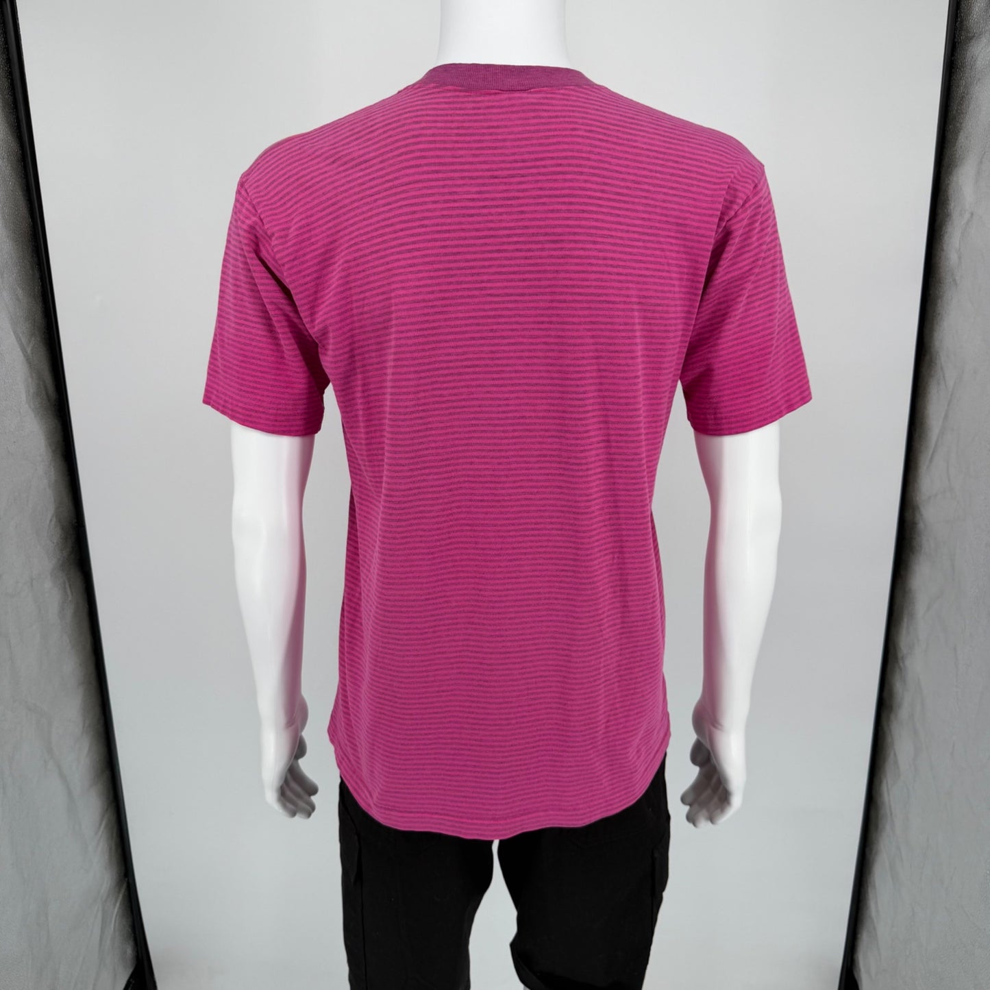 Vintage 1990s Towncraft "Oversized Polo" Pink Striped Pocket T-Shirt (M)