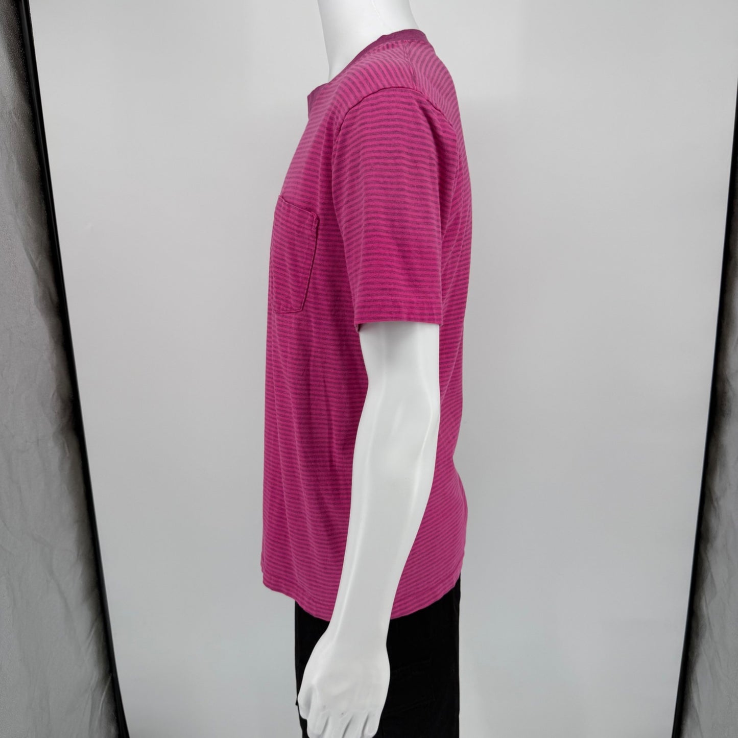 Vintage 1990s Towncraft "Oversized Polo" Pink Striped Pocket T-Shirt (M)