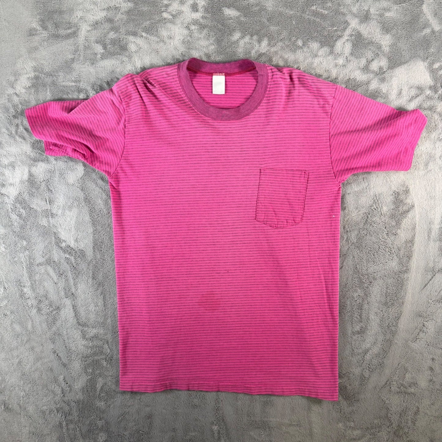 Vintage 1990s Towncraft "Oversized Polo" Pink Striped Pocket T-Shirt (M)