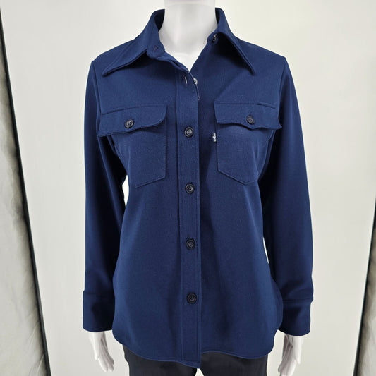 Vintage 1970s Levi's for Gals Navy Blue Knit Polyester Western/Disco Shirt (M)