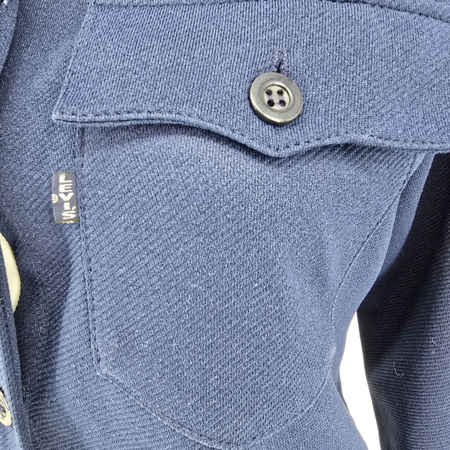 Vintage 1970s Levi's for Gals Navy Blue Knit Polyester Western/Disco Shirt (M)