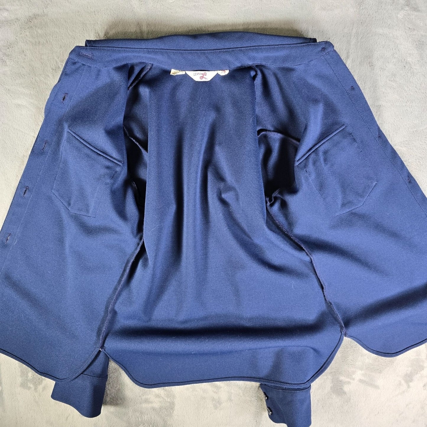 Vintage 1970s Levi's for Gals Navy Blue Knit Polyester Western/Disco Shirt (M)