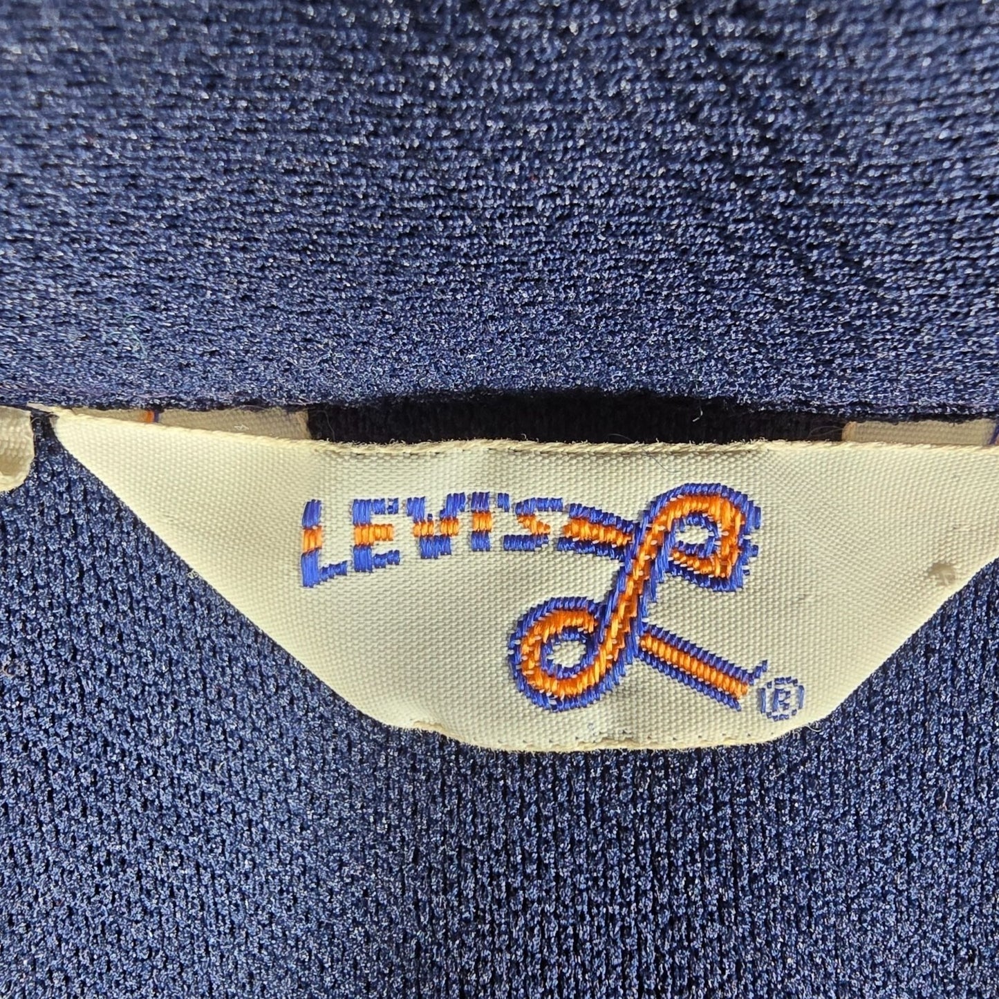 Vintage 1970s Levi's for Gals Navy Blue Knit Polyester Western/Disco Shirt (M)