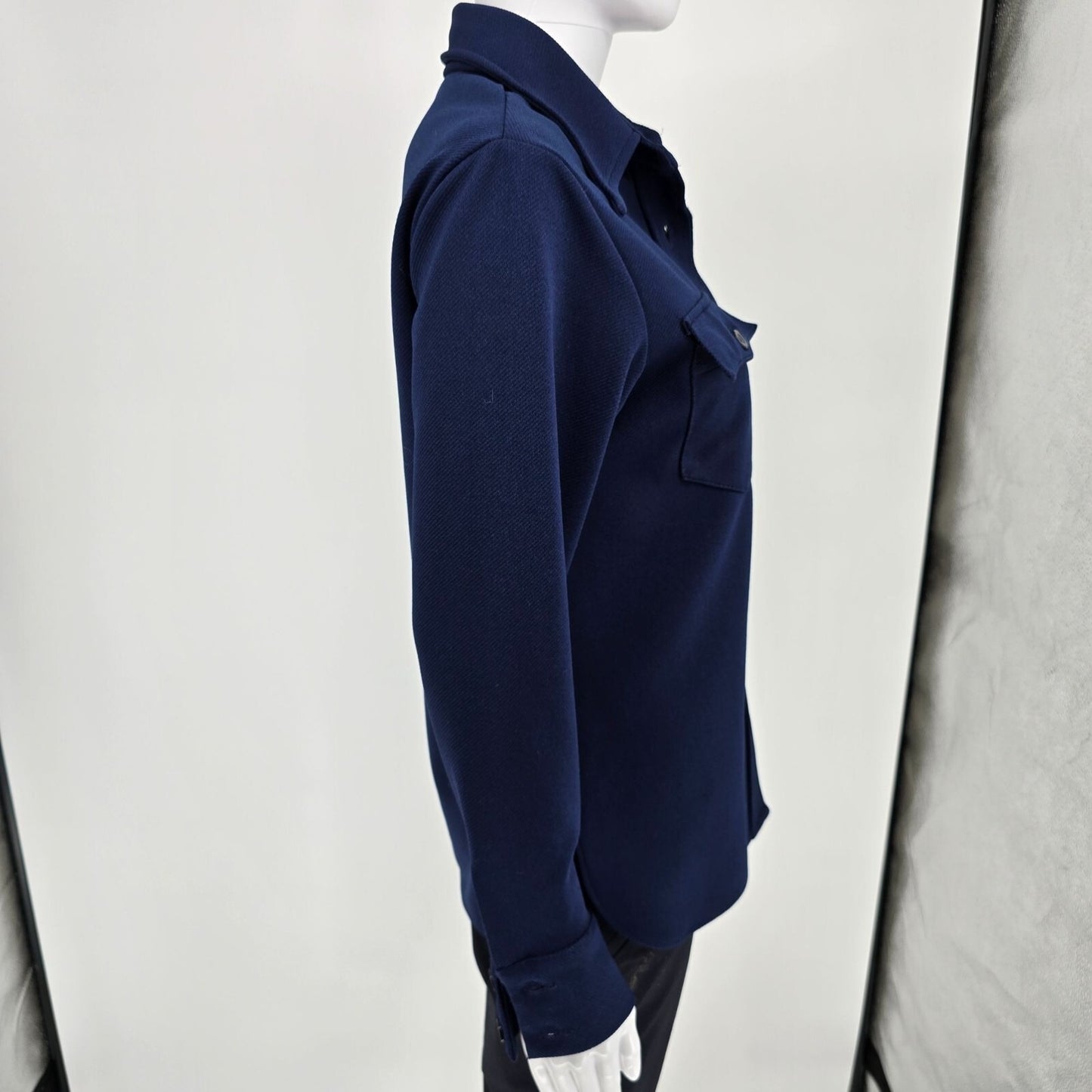 Vintage 1970s Levi's for Gals Navy Blue Knit Polyester Western/Disco Shirt (M)