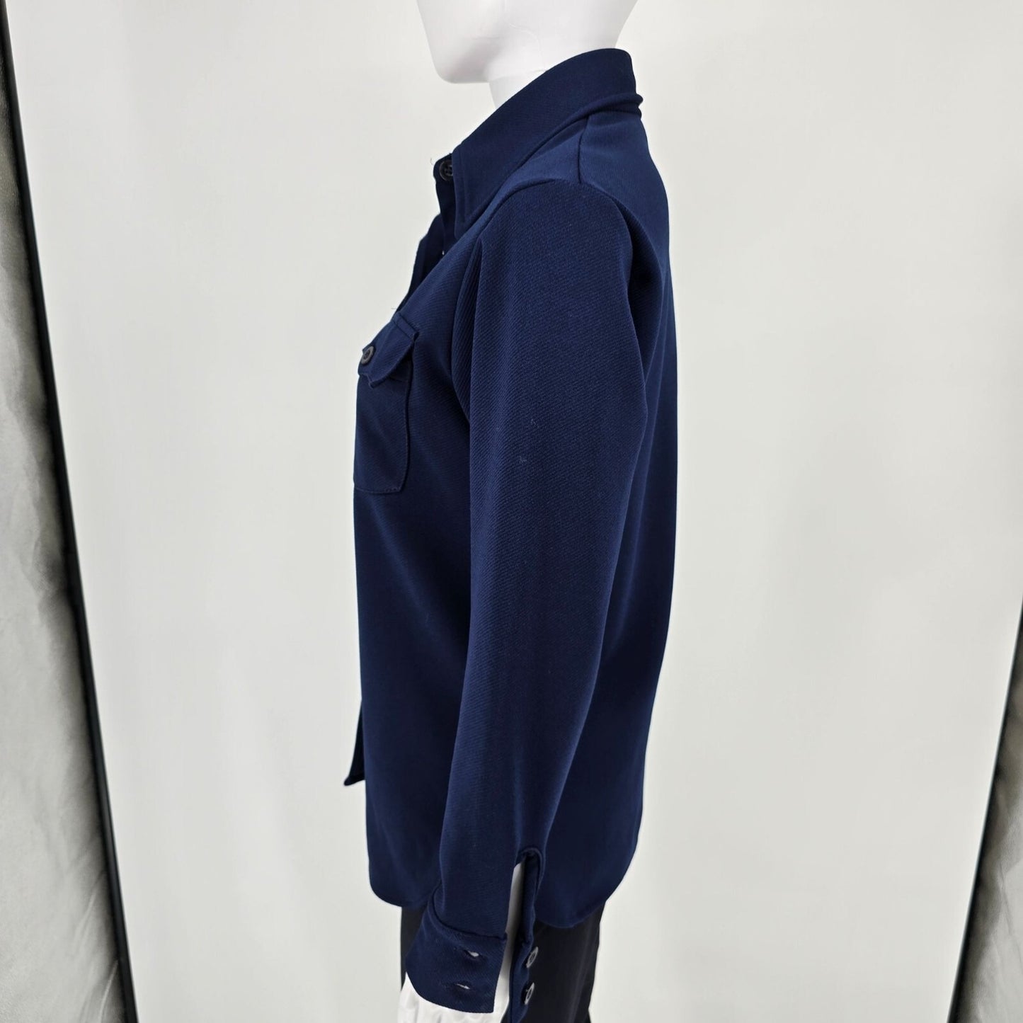 Vintage 1970s Levi's for Gals Navy Blue Knit Polyester Western/Disco Shirt (M)