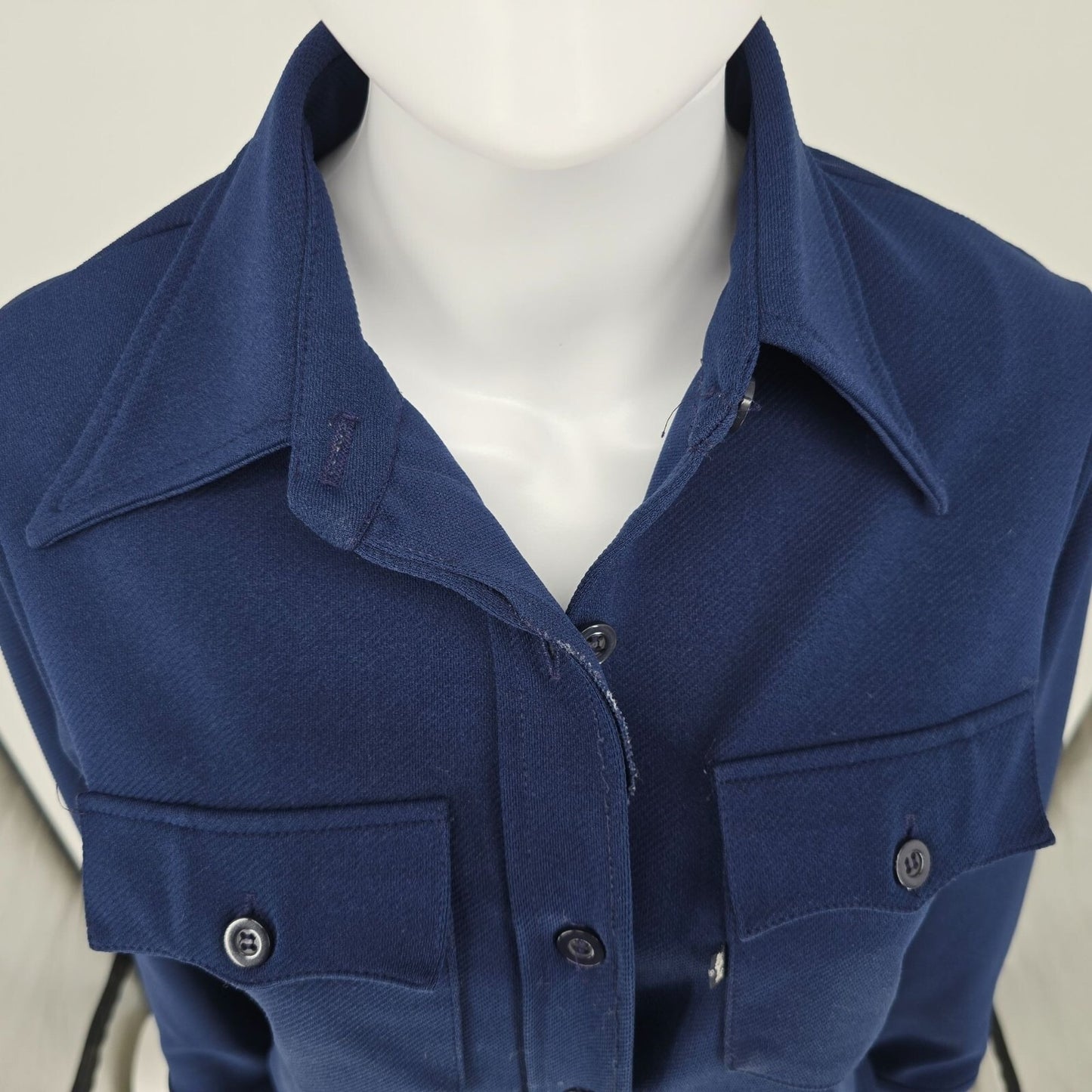 Vintage 1970s Levi's for Gals Navy Blue Knit Polyester Western/Disco Shirt (M)