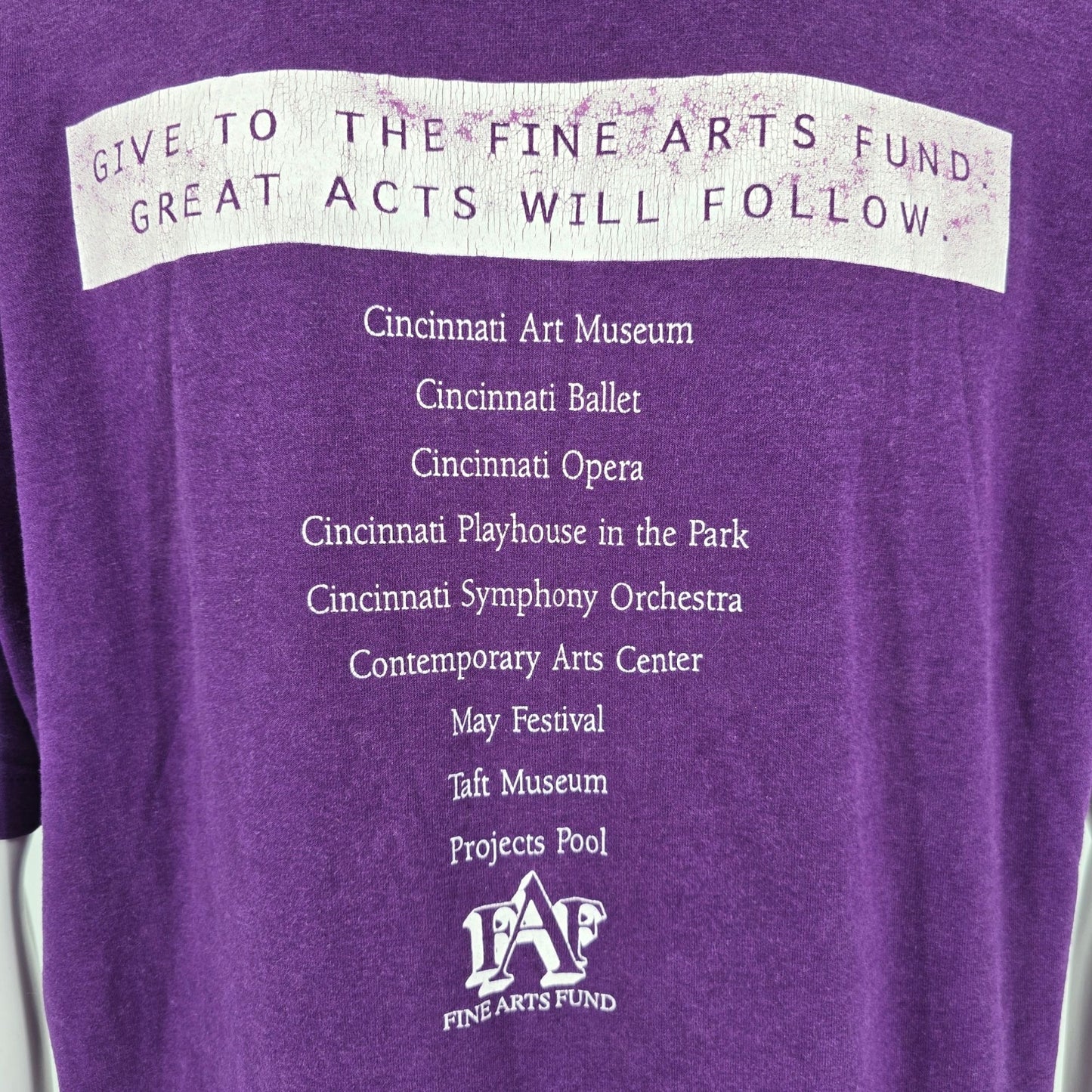 Vintage 1990s Fruit of the Loom Purple Cincinnati Fine Arts Fund T-Shirt (XL)