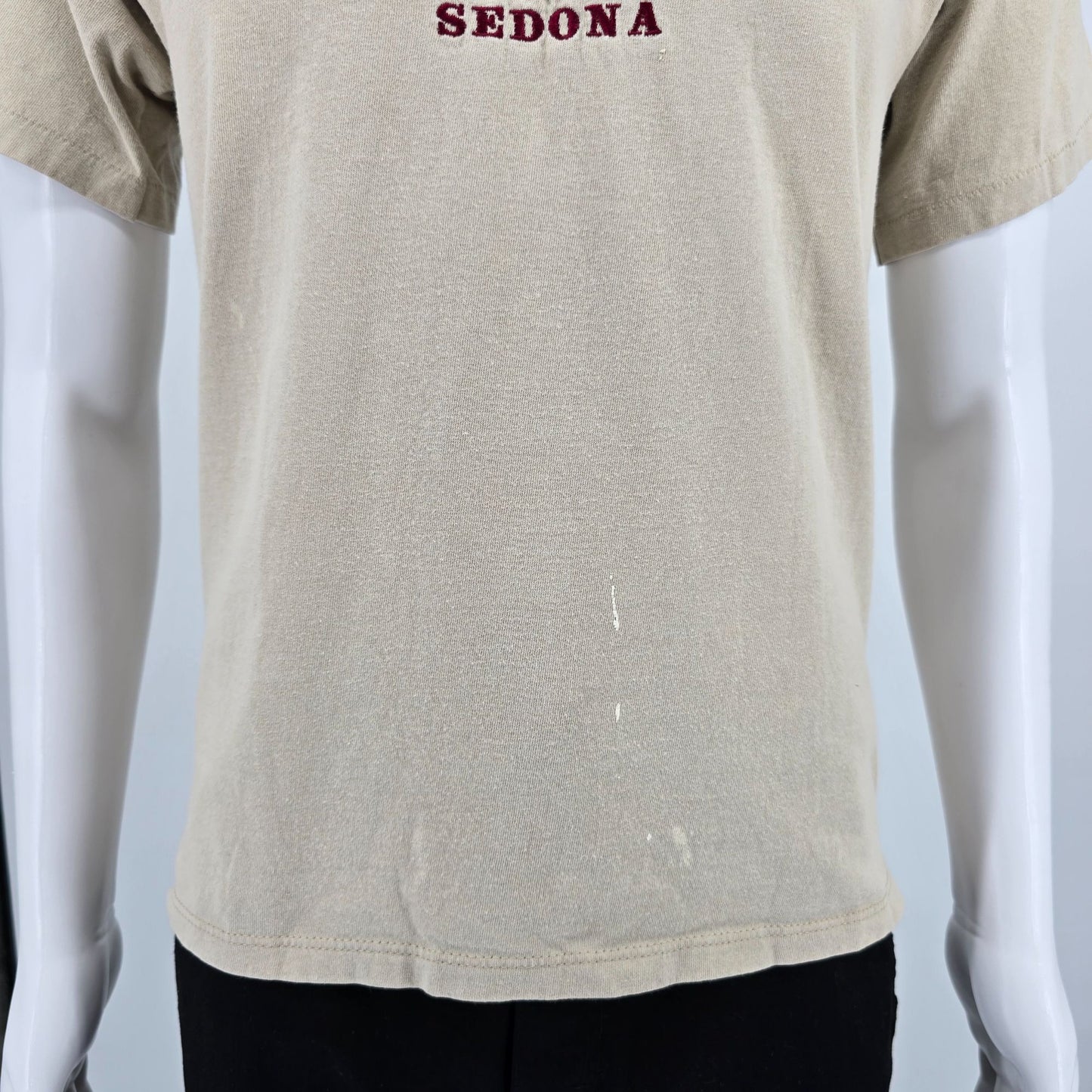 Vintage 1990s P.S.I. Beige Embroidered Sedona Kokopelli Graphic T-Shirt (M)