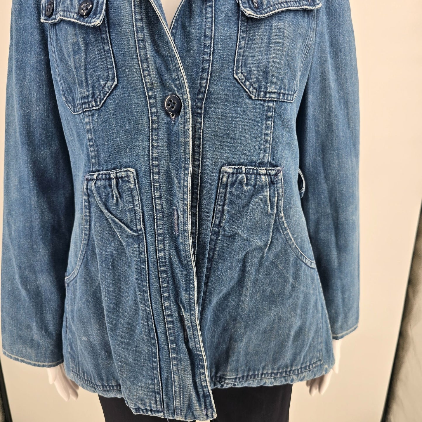 Vintage Late 1970s Mulberry Street Tartan Lined Hooded Denim Utility Jacket (M)