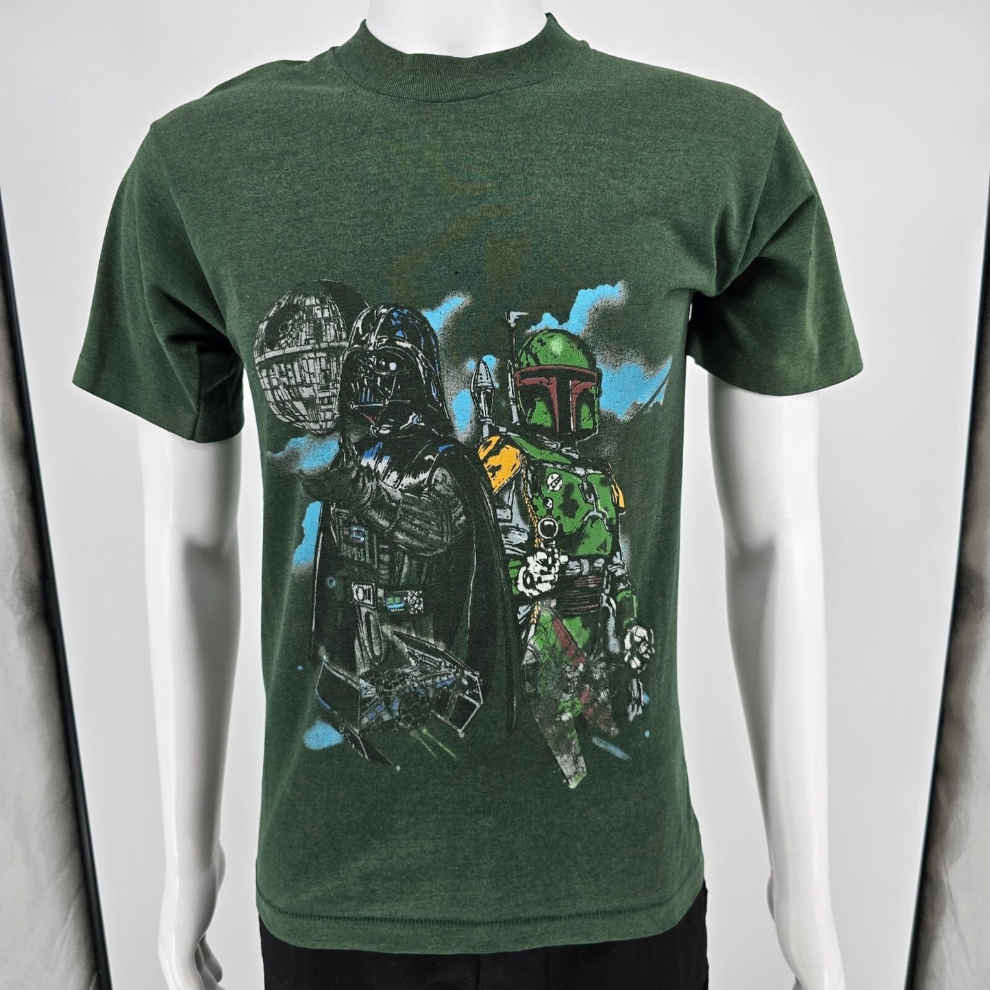 Vintage 1990s Star Wars Darth Vader Boba Fett Green Single Stitch T-Shirt (S/M)