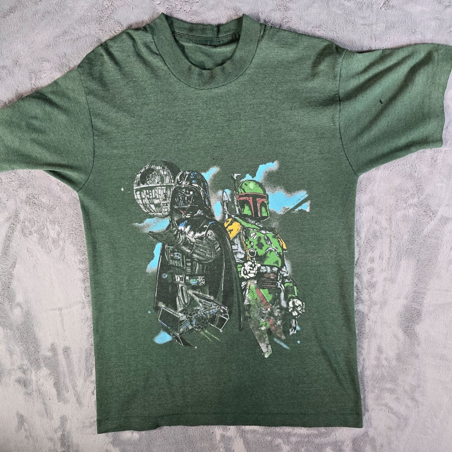 Vintage 1990s Star Wars Darth Vader Boba Fett Green Single Stitch T-Shirt (S/M)