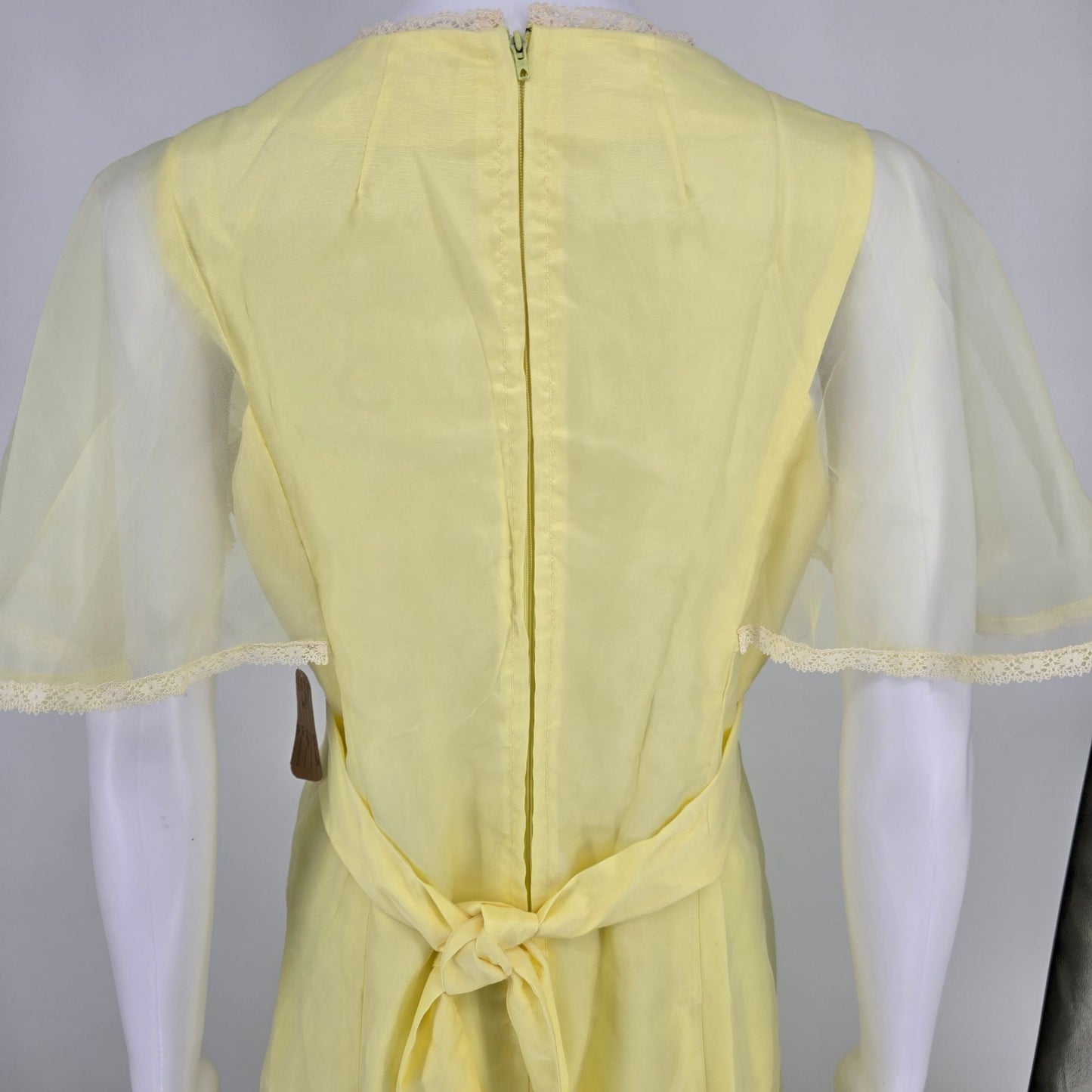 Vintage 1970s Pale Yellow Empire Waist Flutter Sleeve Maxi Dress (Size 6/S)