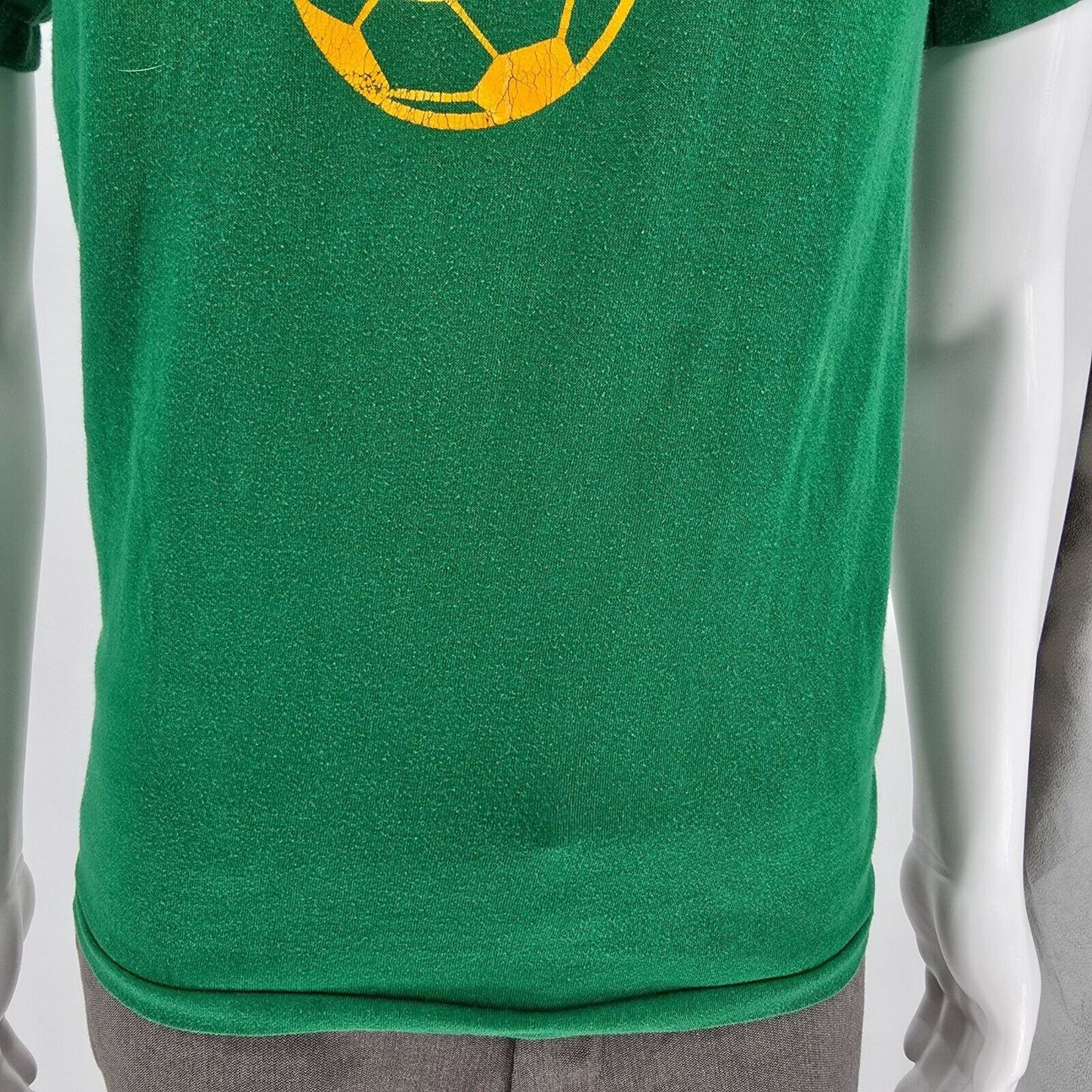 Vintage 1970s Russell Athletic St. Jude Soccer #3 Green/Gold Jersey T-Shirt (S)