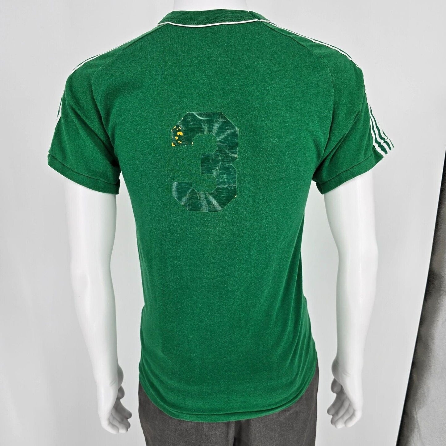 Vintage 1970s Russell Athletic St. Jude Soccer #3 Green/Gold Jersey T-Shirt (S)
