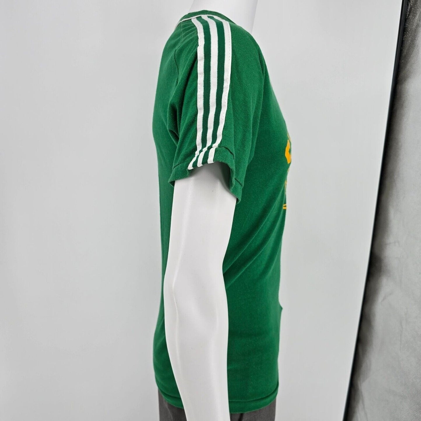 Vintage 1970s Russell Athletic St. Jude Soccer #3 Green/Gold Jersey T-Shirt (S)