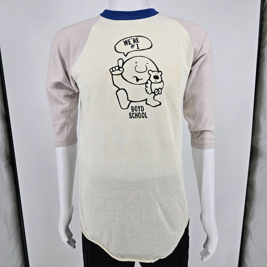 Vintage 1970s Russell Athletic Ziggy Boyd School "We're #1" Raglan T-Shirt (M)