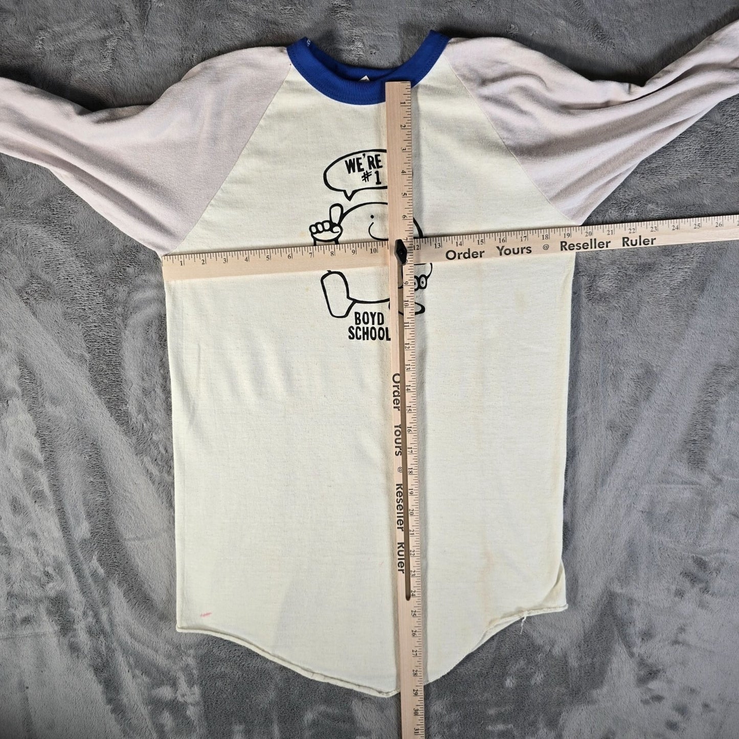 Vintage 1970s Russell Athletic Ziggy Boyd School "We're #1" Raglan T-Shirt (M)