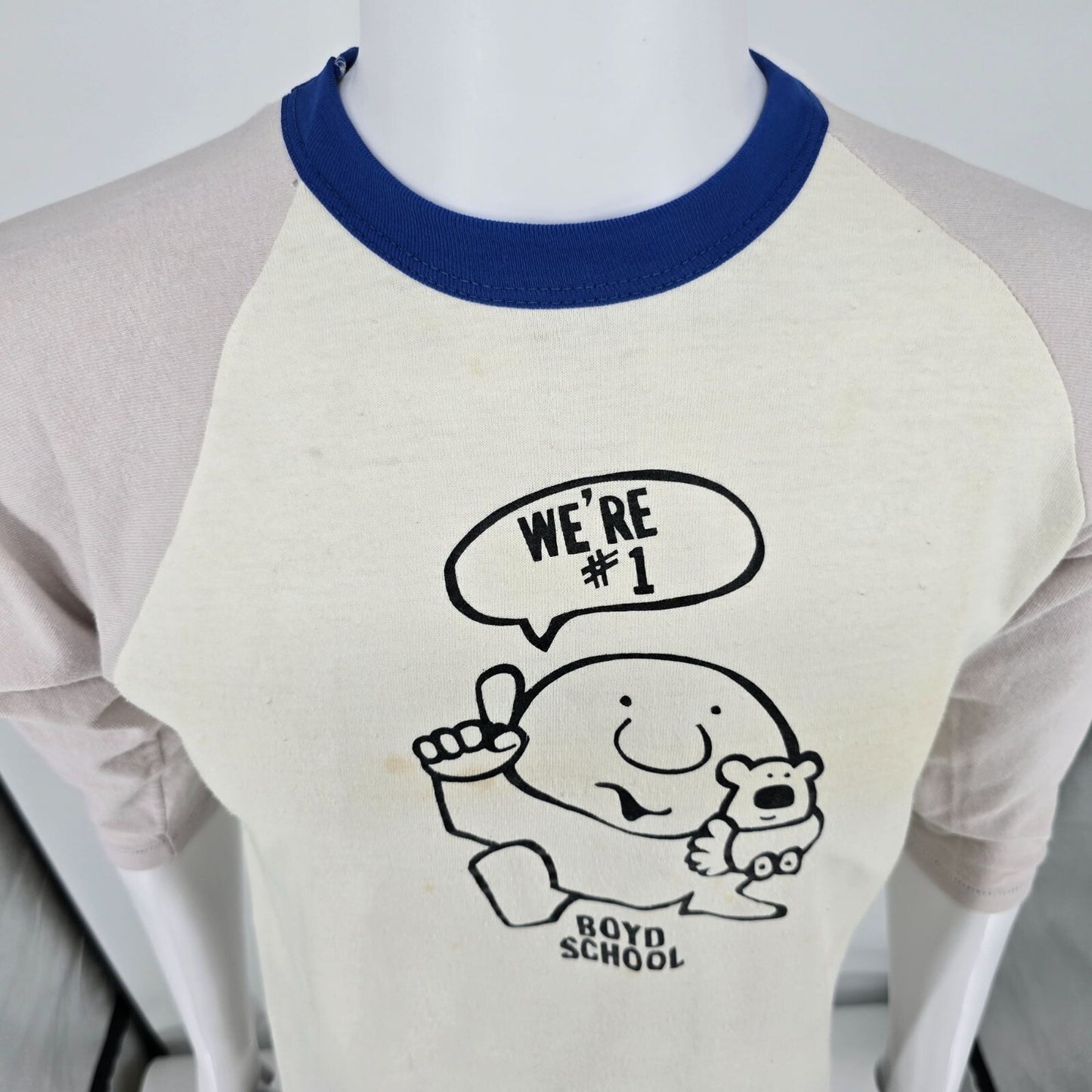 Vintage 1970s Russell Athletic Ziggy Boyd School "We're #1" Raglan T-Shirt (M)
