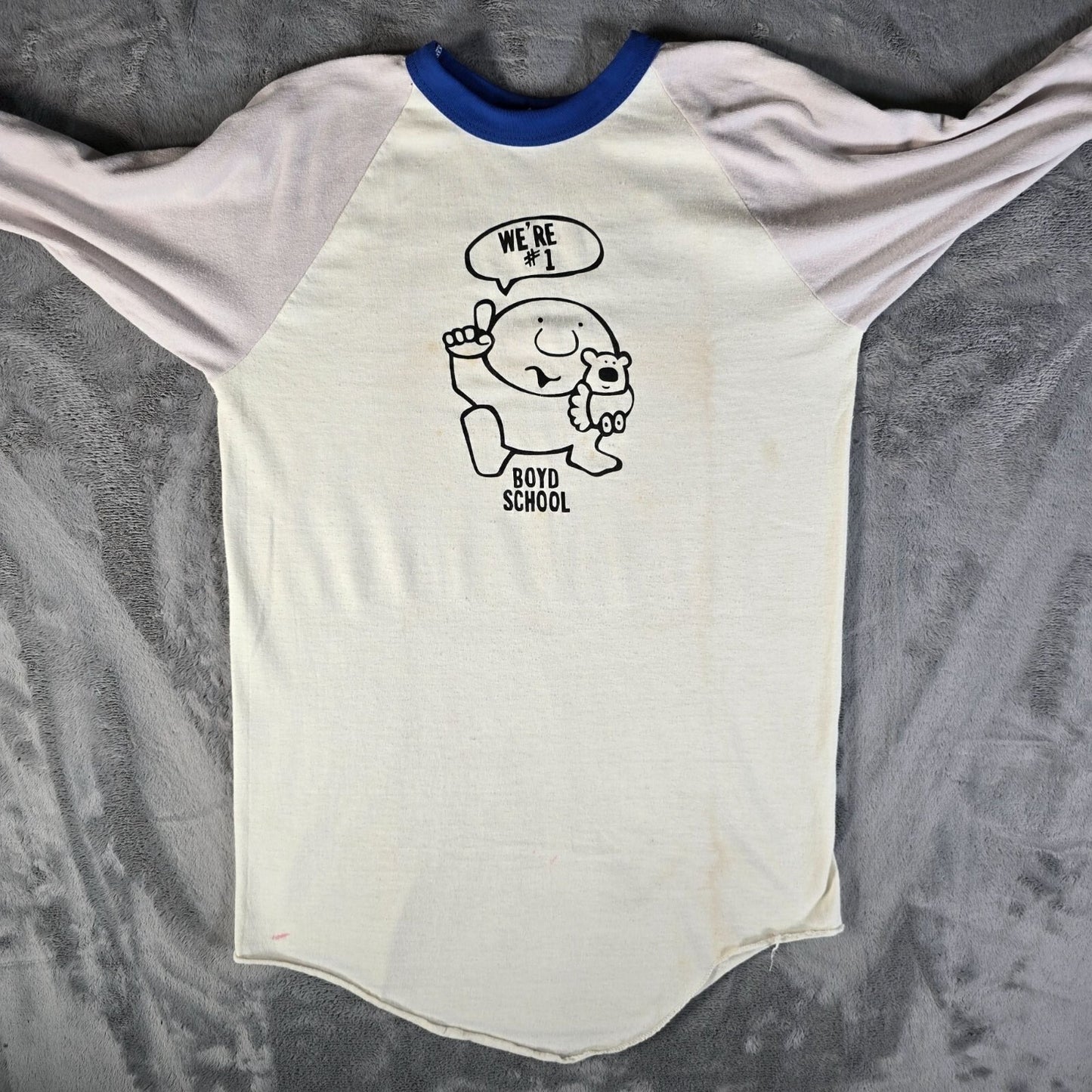 Vintage 1970s Russell Athletic Ziggy Boyd School "We're #1" Raglan T-Shirt (M)