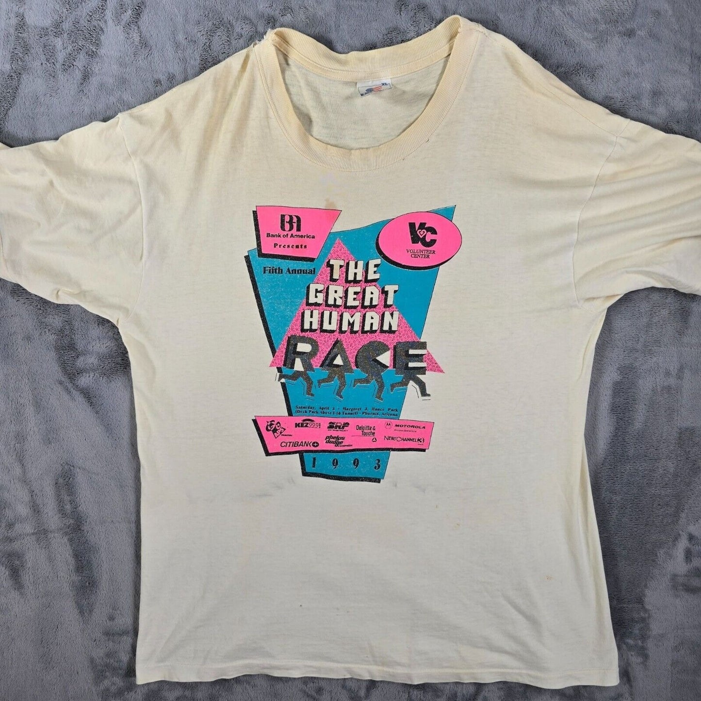 Thrashed Vintage 1993 The Great Human Race Phoenix, Arizona Graphic T-Shirt (XL)