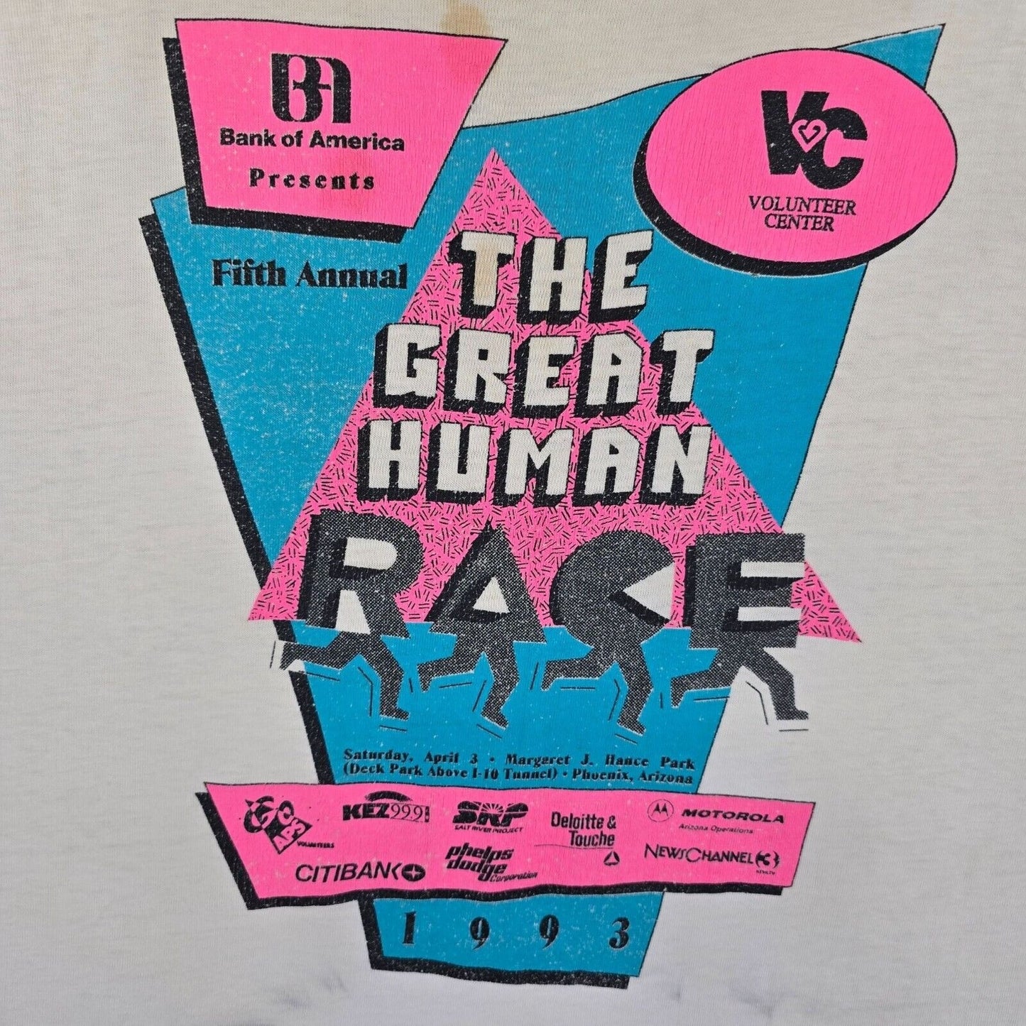 Thrashed Vintage 1993 The Great Human Race Phoenix, Arizona Graphic T-Shirt (XL)