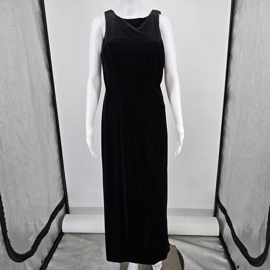 Vintage 1990s All That Jazz Black Stretch Velvet Sleeveless Cowl Back Dress (S)