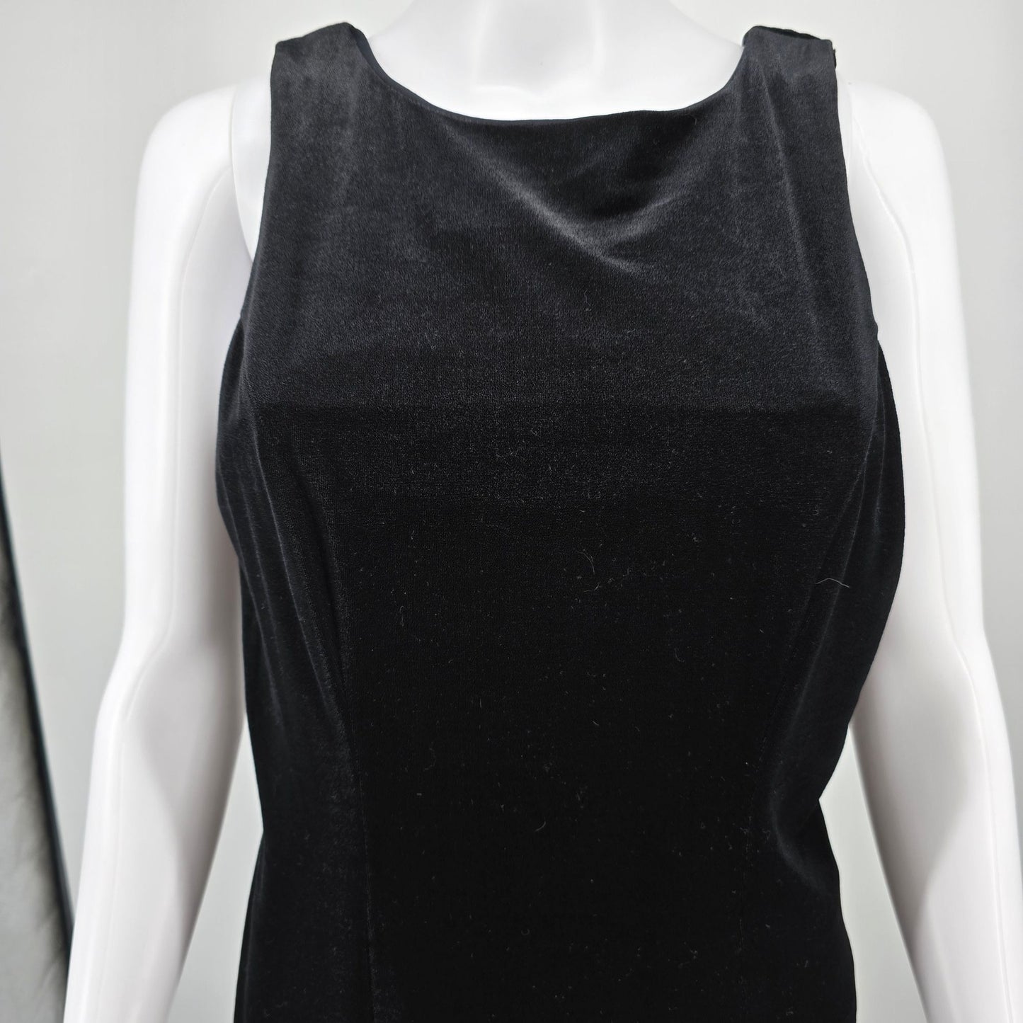 Vintage 1990s All That Jazz Black Stretch Velvet Sleeveless Cowl Back Dress (S)