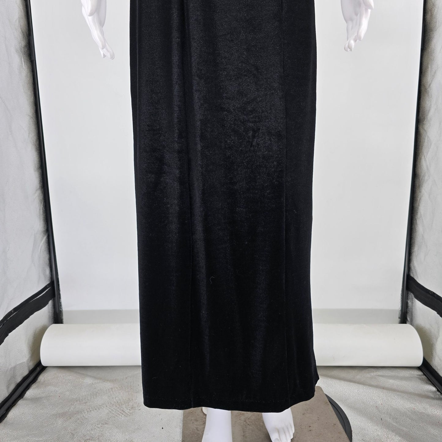 Vintage 1990s All That Jazz Black Stretch Velvet Sleeveless Cowl Back Dress (S)