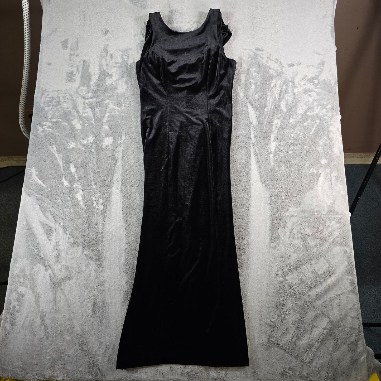 Vintage 1990s All That Jazz Black Stretch Velvet Sleeveless Cowl Back Dress (S)