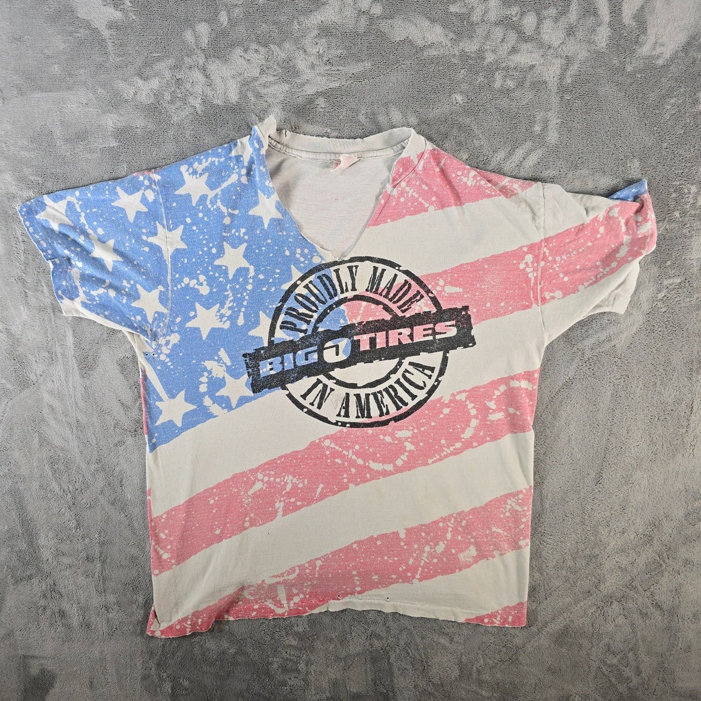 Distressed Vintage 1990s Big O Tires Proudly Made in America AOP T-Shirt (XL)
