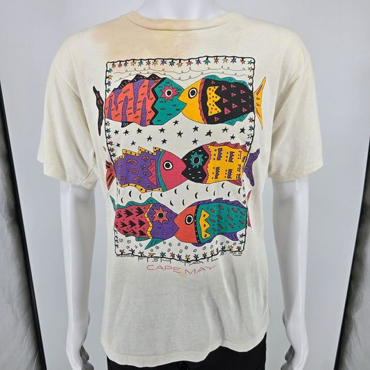 Thrashed Vintage 1990s Joe McAlister "Fish Tails" Cape May Graphic T-Shirt (L)