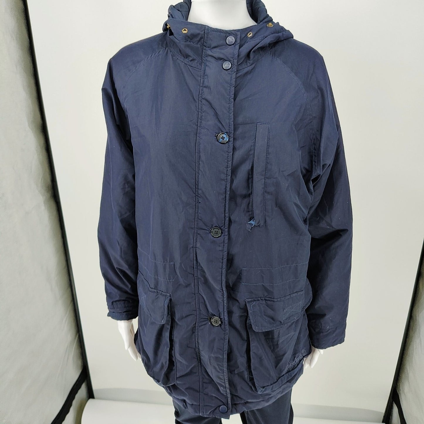 Timberland Womens Navy Hooded Relaxed Fit Insulated Jacket (Size Small) *Flaws*