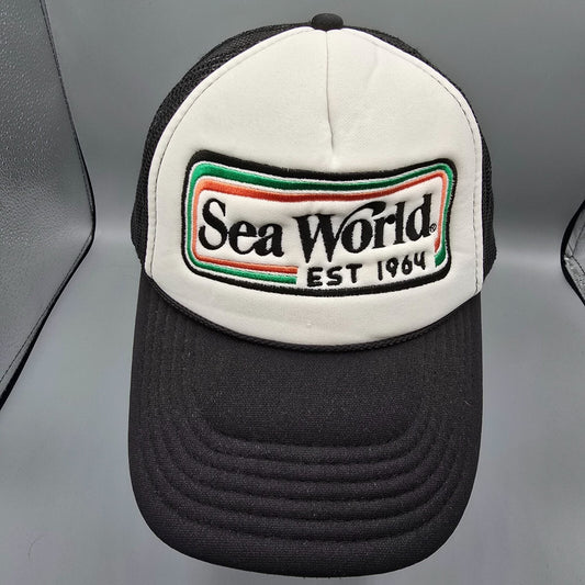 SeaWorld Est 1964 Black & White Adjustable Curved Brim Otto Trucker Hat *Fair