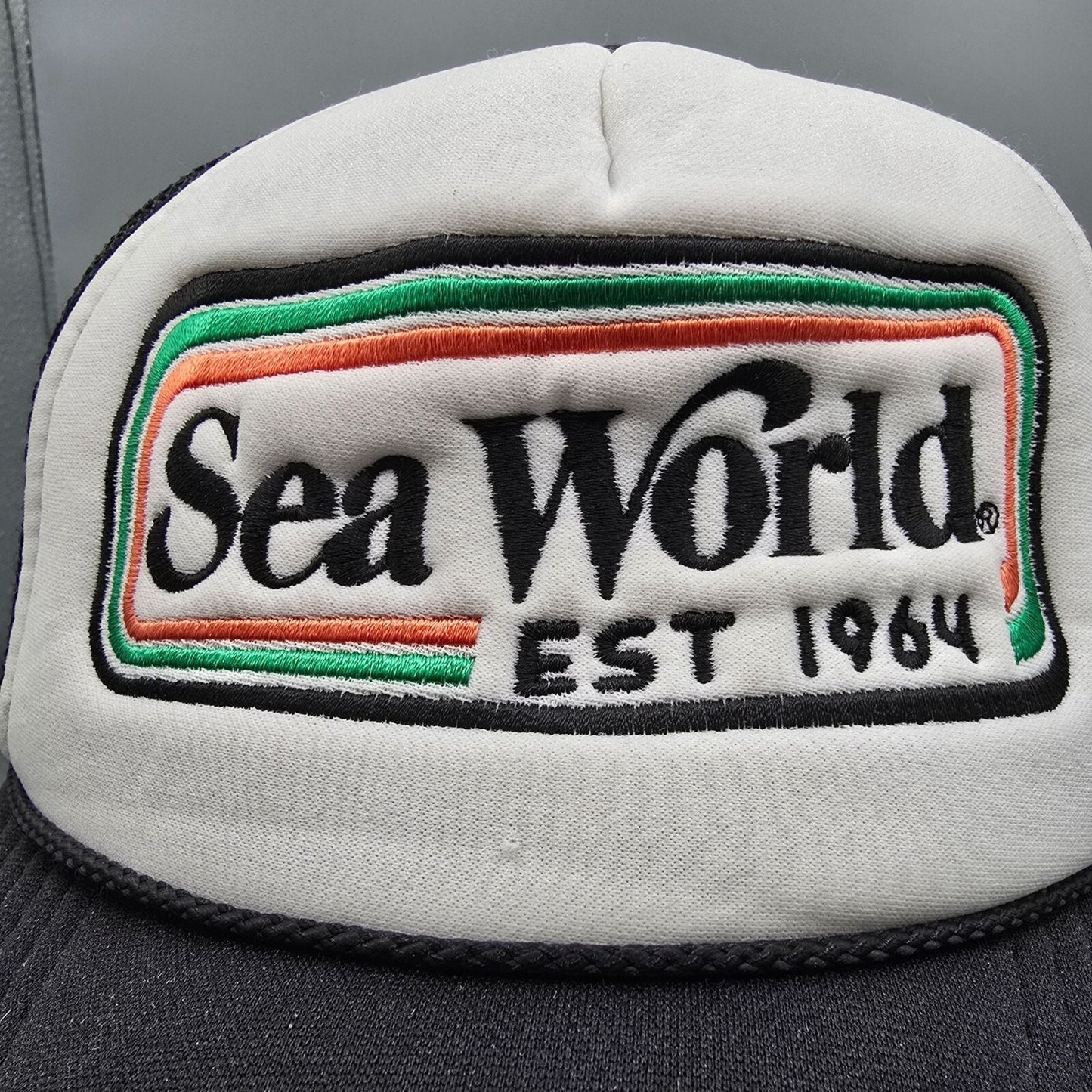 SeaWorld Est 1964 Black & White Adjustable Curved Brim Otto Trucker Hat *Fair
