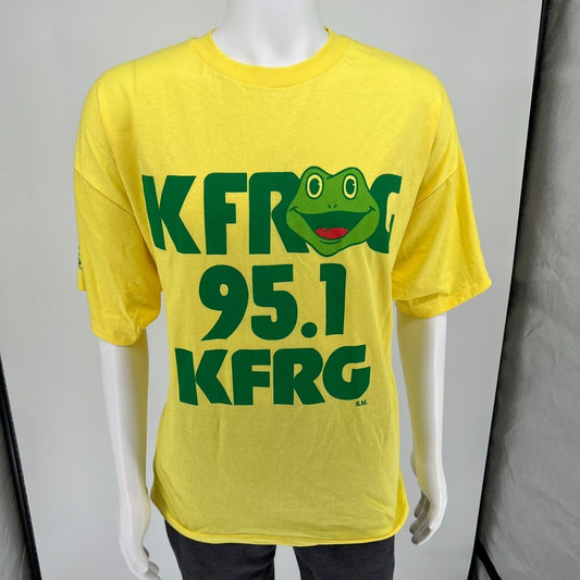 Vintage 1990s Hanes Heavyweigh Single-StitchYellow "KFROG 95.1 KRFG" Shirt (XXL)