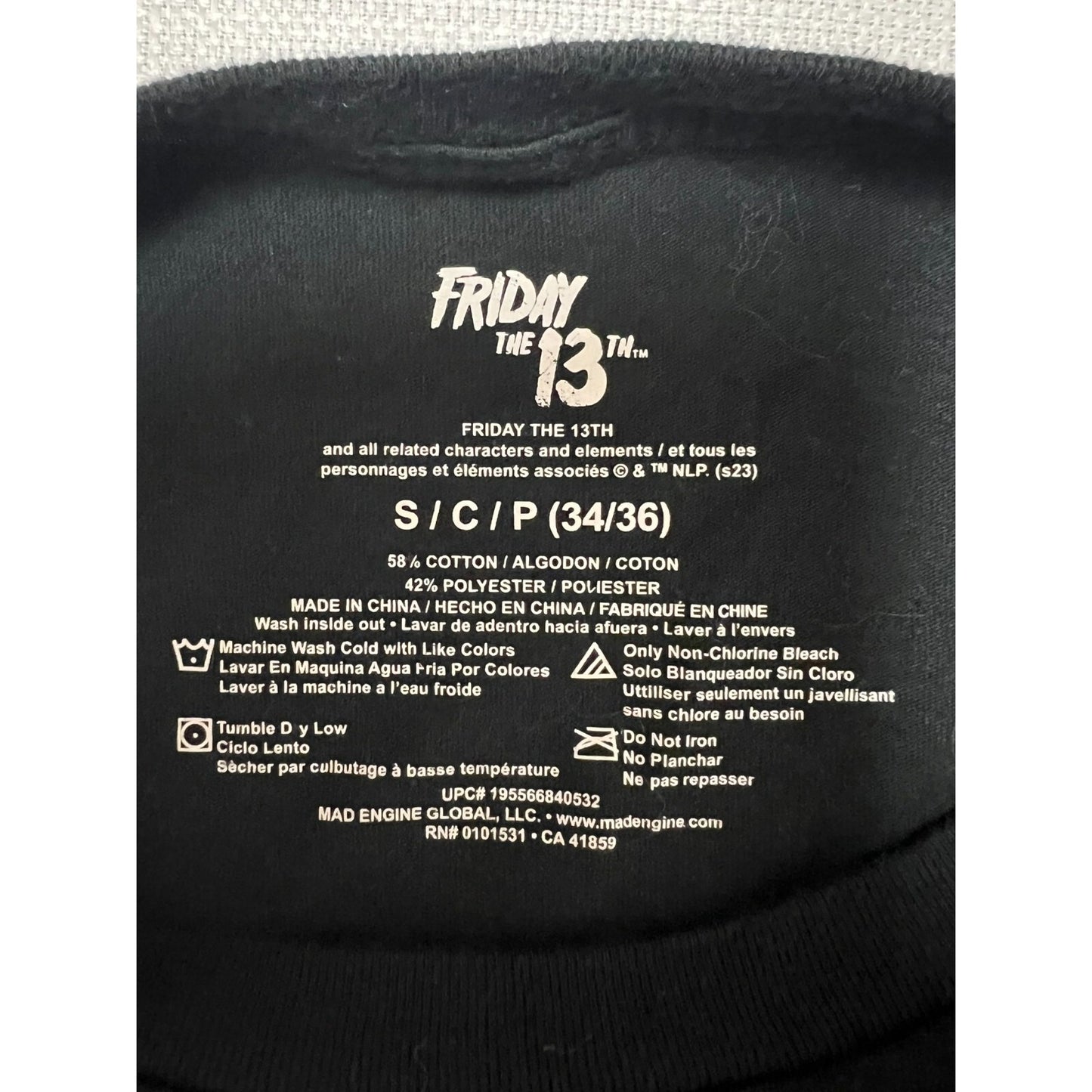 2023 Mad Engine Friday the 13th Jason Hockey Mask Black Graphic T-Shirt (Small)