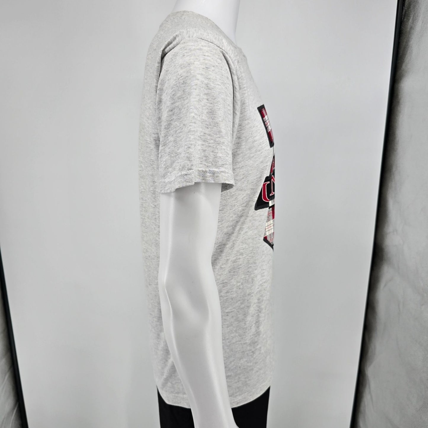 Vintage 1990s Jerzees Activewear Union U Plaid Logo Graphic T-Shirt (M) *Stains
