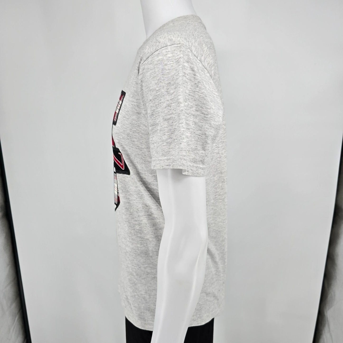 Vintage 1990s Jerzees Activewear Union U Plaid Logo Graphic T-Shirt (M) *Stains