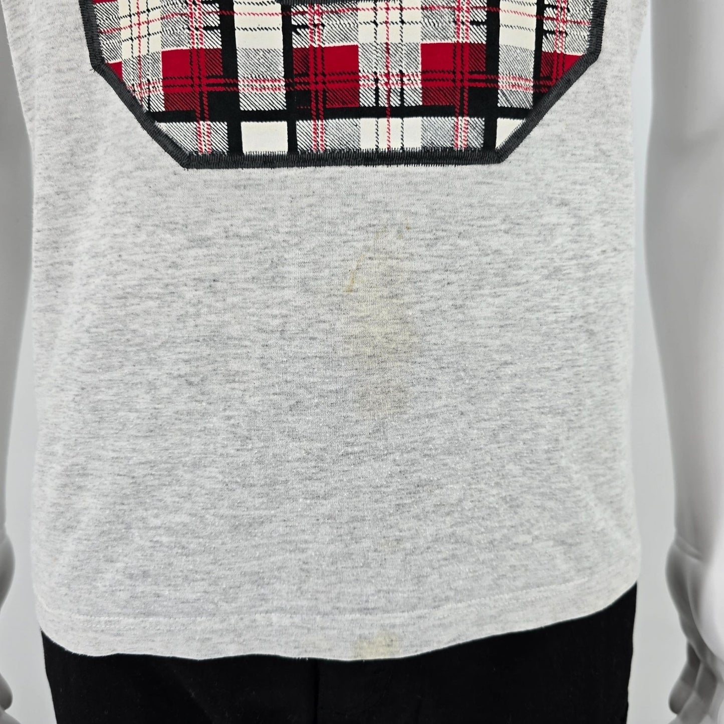 Vintage 1990s Jerzees Activewear Union U Plaid Logo Graphic T-Shirt (M) *Stains