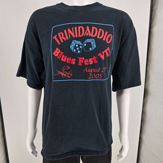 Vintage 2005 Trinidaddio Blues Fest VII "Blues Crew" Faded Black T-Shirt (2XL)