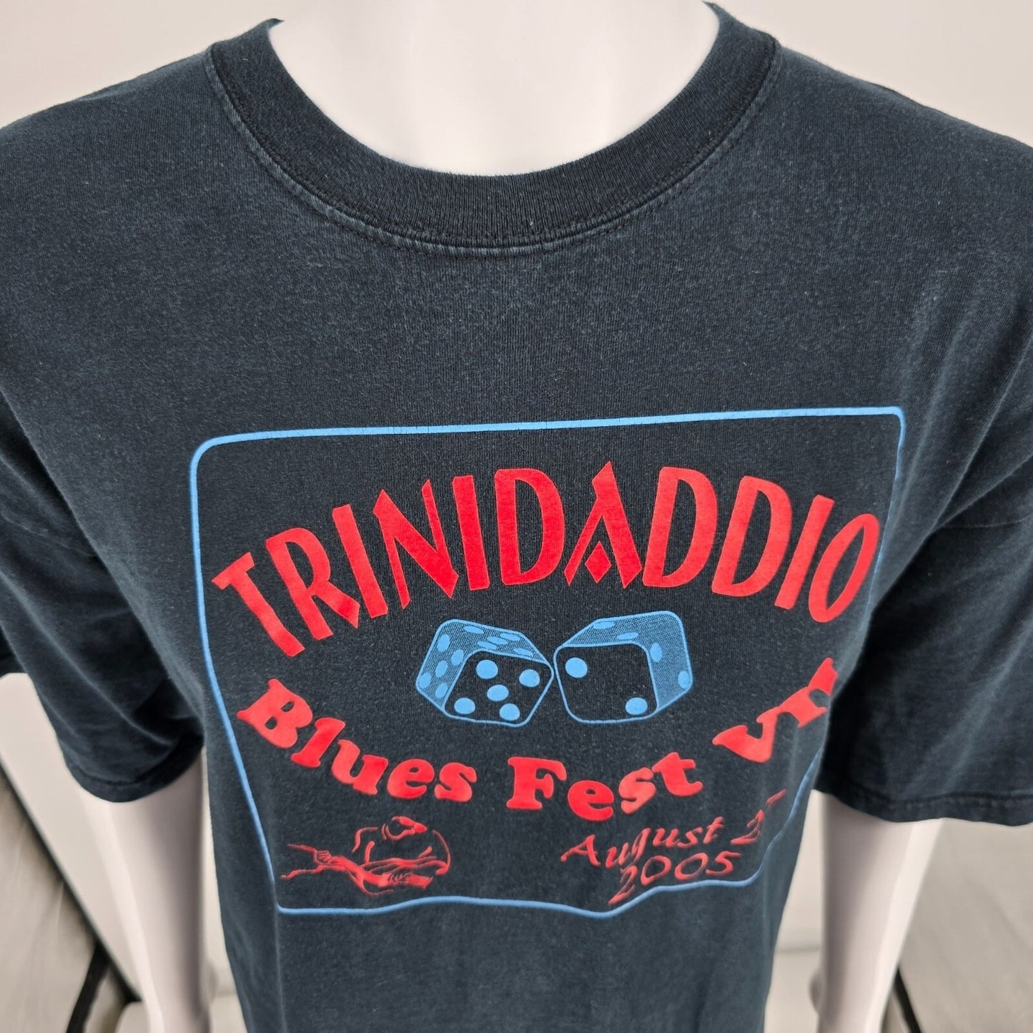 Vintage 2005 Trinidaddio Blues Fest VII "Blues Crew" Faded Black T-Shirt (2XL)