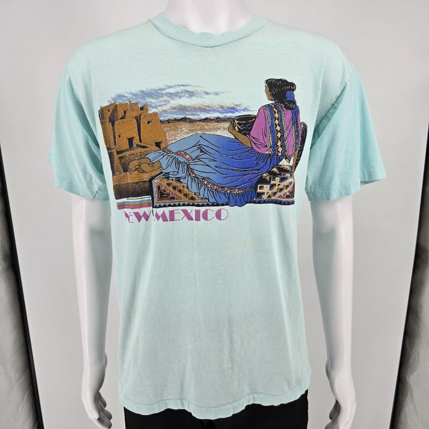 Vintage Late 1980s New Mexico Pueblo Woman Southwestern Graphic T-Shirt (L)
