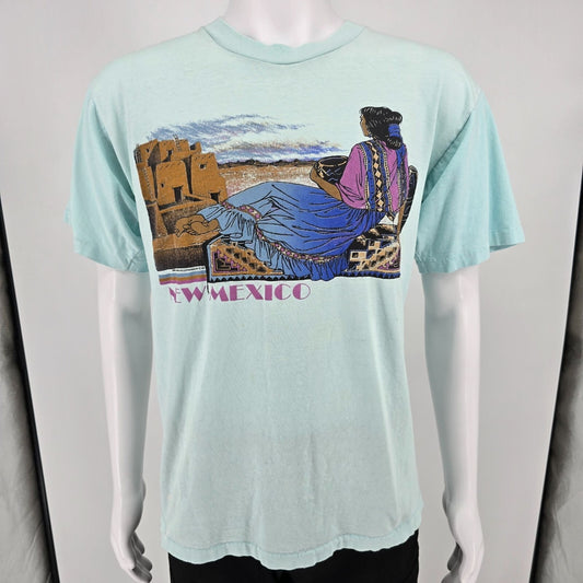 Vintage Late 1980s New Mexico Pueblo Woman Southwestern Graphic T-Shirt (L)